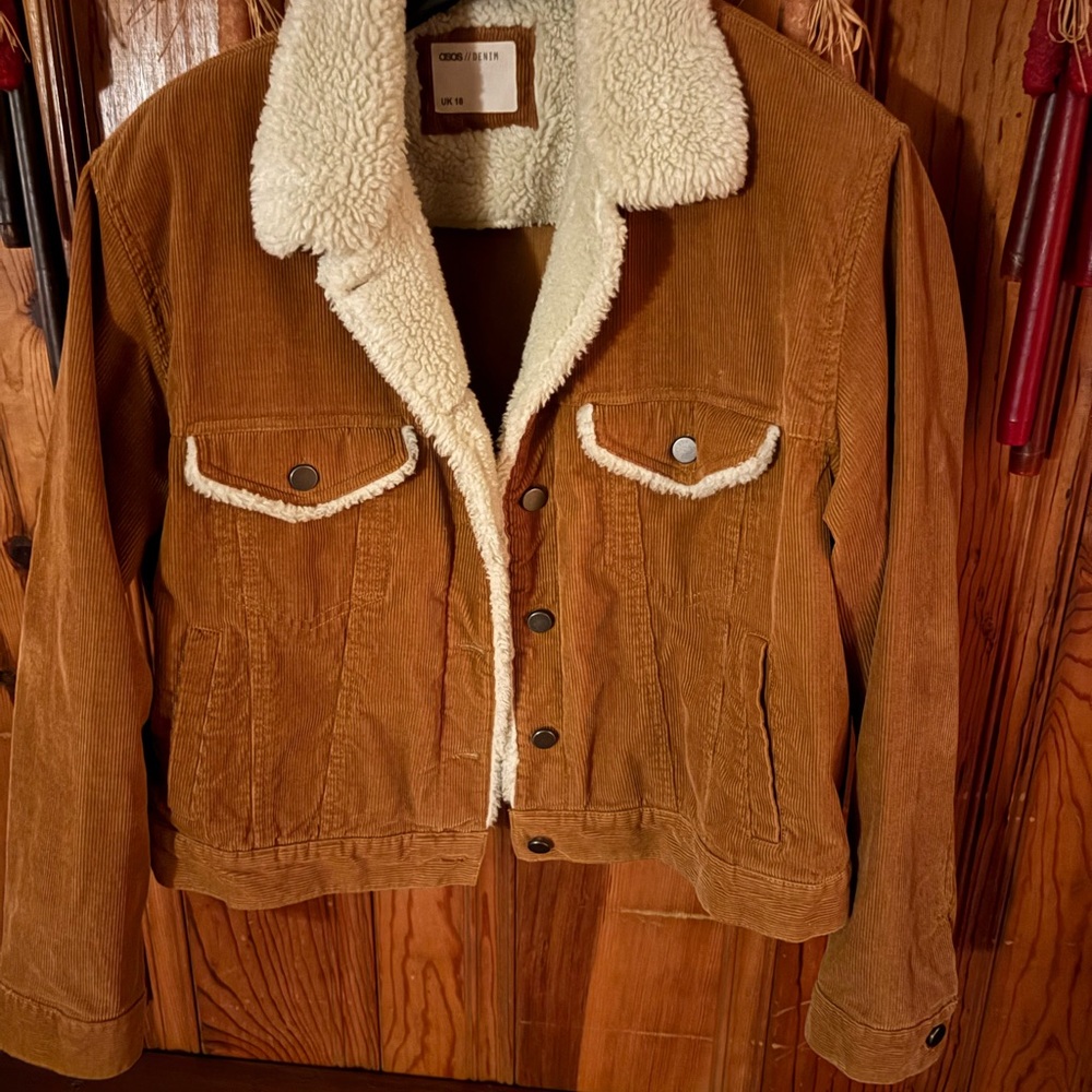 ASOS Tan Corduroy Jacket with Cream Sherpa Collar Size US 14